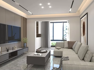 Modern Minimalist Living Room Interior Design With Cozy Sectional Sofa And Large Bright Window 3d model