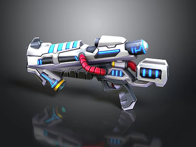 Futuristic Sci Fi Weapon With Silver Body Blue Lights And Red Pipes 3d model