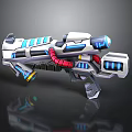 Futuristic Sci Fi Weapon With Silver Body Blue Lights And Red Pipes