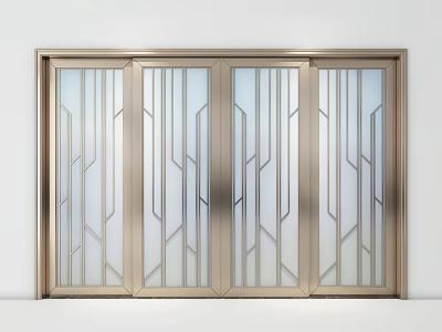 Modern Sliding Doors With Metal Frame And Geometric Pattern Glass 3d model