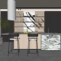 Modern Kitchen Interior With Marble Island Black Cabinets And Bar Stools 3d model