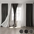 Dark Velvet And White Sheer Double Layer Curtains For Elegant Living Room Window