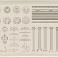 French carved plaster line carved lamp panel Roman pillar corner line plaster line 3d model