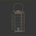 Hexagonal Metal Lantern With Handle And Grid Design Featuring Candle Inside