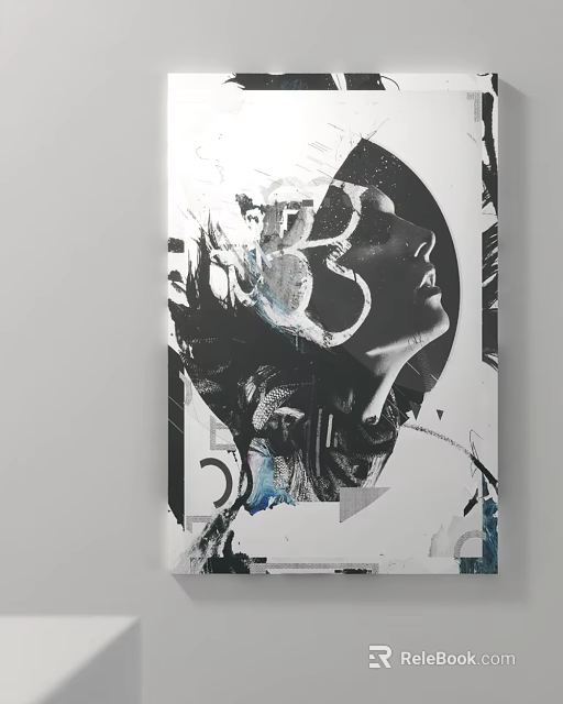 Abstract Collage Artwork With Female Profile Geometric Shapes And Blue Accents 3d model 