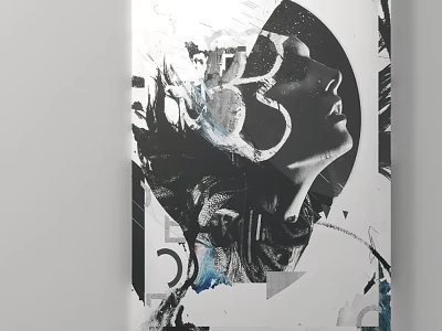 Abstract Collage Artwork With Female Profile Geometric Shapes And Blue Accents 3d model