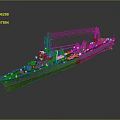 Detailed Naval Warship 3D Model With Turrets Chimneys Antennas And Blue Gray Hull