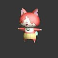 Red And White Cartoon Cat Character With Pink Ears Arms Outstretched Yellow Shorts And Reflection