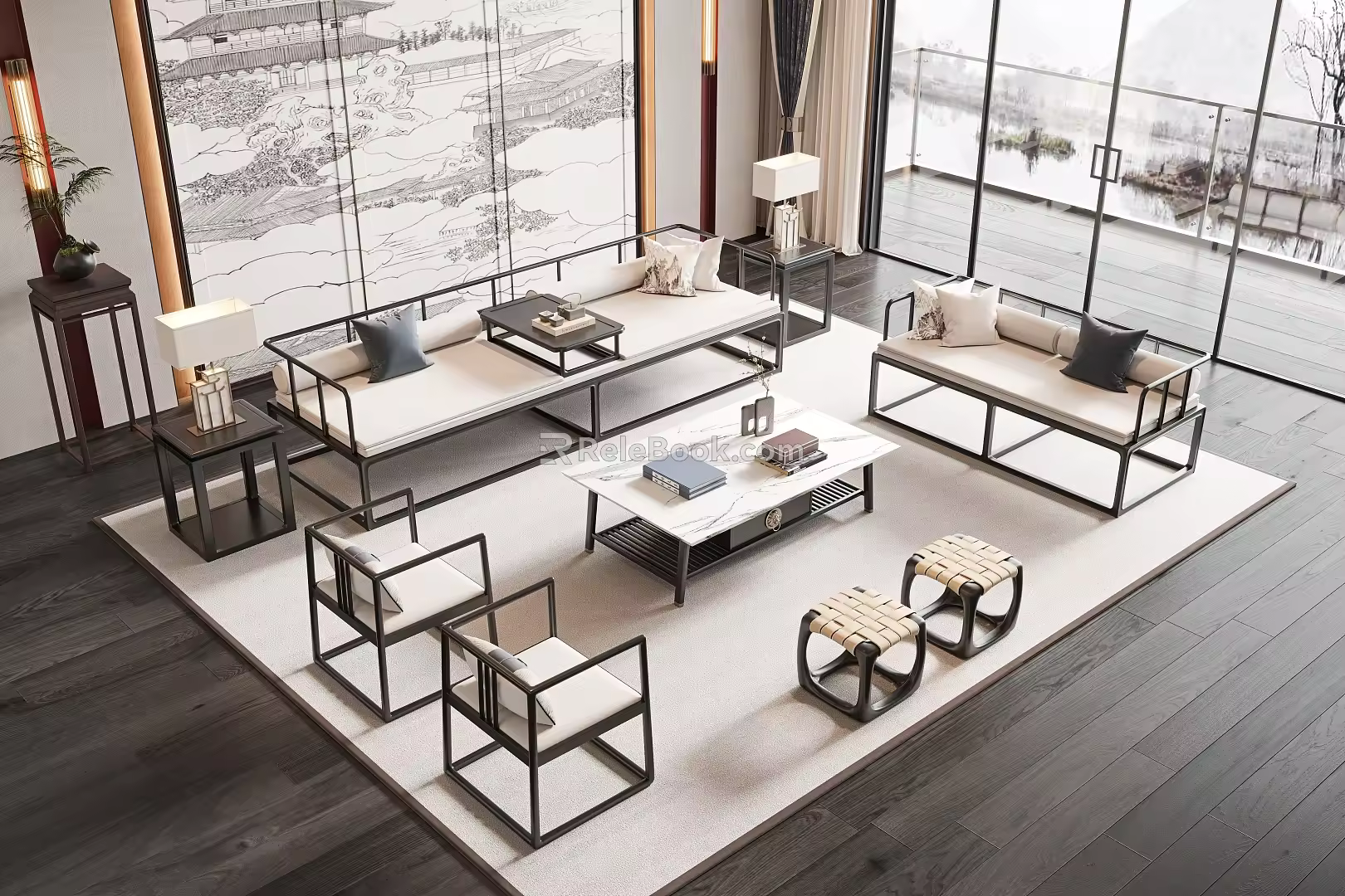New Chinese Sofa Coffee Table Combination Home 3d model