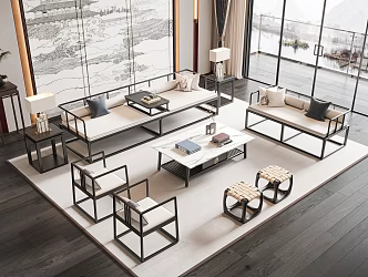 New Chinese Sofa Coffee Table Combination Home 3d model