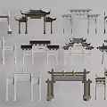 Traditional Chinese Pai Fang Archways with Various Ancient Architectural Styles and Classic Roof Designs