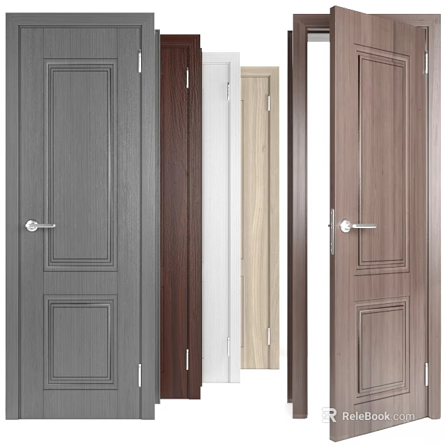 Modern Hinged Doors With Various Wooden Finishes And Panel Designs For Home Interior 3d model 