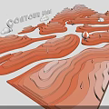 3D Contour Map Model With Layered Orange Terrain And White Clouds