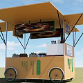 Ground Stack Mobile Food Cart With Canopy Wheels Signboard And Displayed Food Drinks