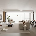 Modern Guest Restaurant Sofa Coffee Table Combination Dining Table and Chair Combination TV Wall Leisure Chair Green Planting Side Table Chandelier 3d model