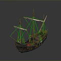 Ancient Wooden Ship Model With Tall Masts Intricate Rigging And Detailed Hull