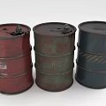 Three Vintage Rusted Oil Barrels In Red Green And Blue With Lids