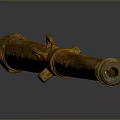 Ancient Bronze Long Cylindrical Artillery Barrel With Textured Surface Central Component Isolated On Gray Background