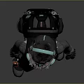 Futuristic Cyberpunk Character In Techwear Suit With Gas Mask And Mechanical Armored Details