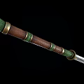 Traditional Long Blade Weapon With Silver Edge And Green Gold Decorative Handle