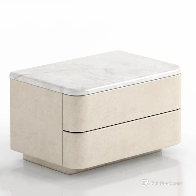 Modern Beige Nightstand With Marble Top And Two Drawers Sleek Design 3d model 