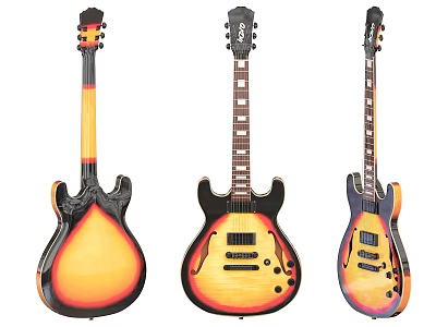 Three Sunburst Semi Hollow Body Electric Guitars With Mahogany Neck And Humbucker Pickups 3d model