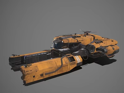 Yellow Futuristic Sci Fi Spaceship With Mechanical Structure And Weapon System 3d model