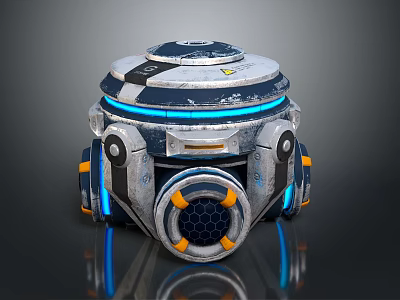 Futuristic Robot Device With Metallic Casing Blue Lighting And Circular Panel 3d model