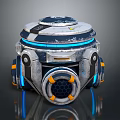 Futuristic Robot Device With Metallic Casing Blue Lighting And Circular Panel 3d model