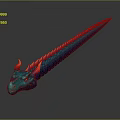 Dragon Shaped 3D Model With Blue Body Red Spikes And Horns