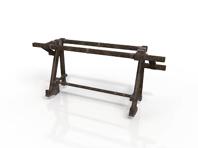 Rustic Wooden Furniture Frame With Crossed Supports And Rectangular Structure 3d model