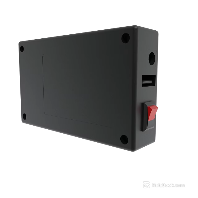 Black Electronic Device Enclosure With Red Button And Slot Features 3d model 