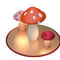 Cute Mushroom Lamps With Red Pink Polka Dots Smiley Face Glowing On Round Base