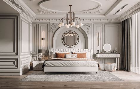 French Bedroom Double Bed Background Wall 3d model