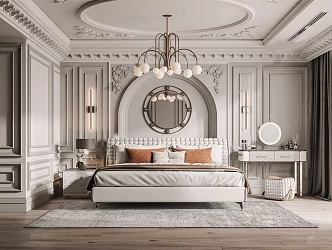 French Bedroom Double Bed Background Wall 3d model