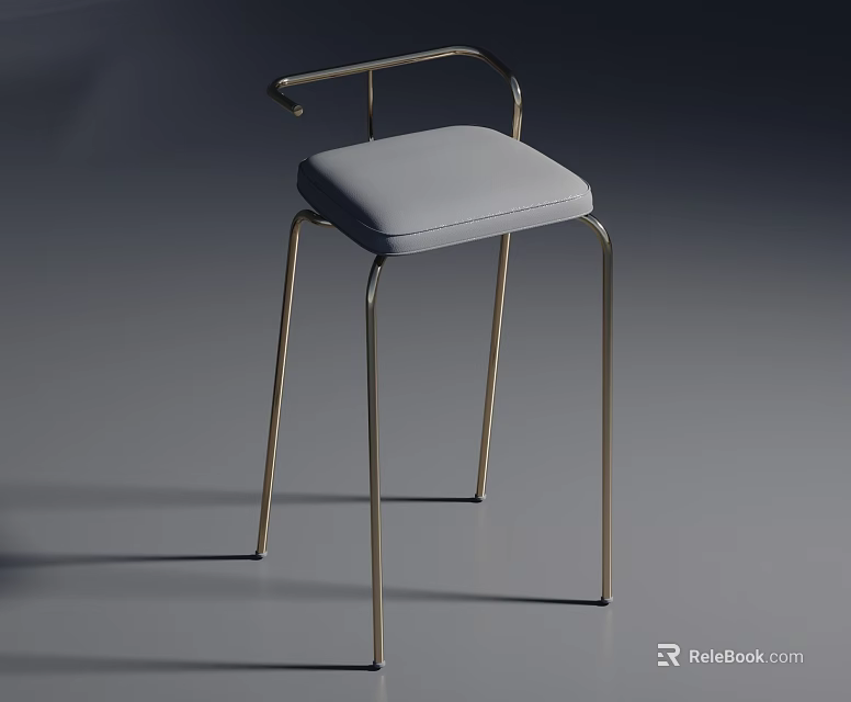 Modern Bar Stool With Metal Frame And Gray Padded Seat Design 3d model 