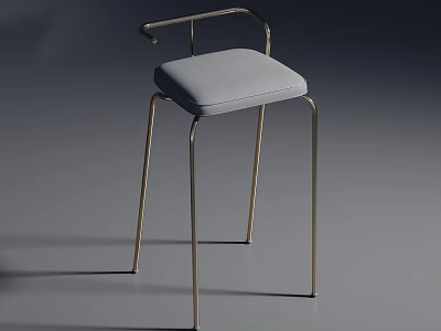 Modern Bar Stool With Metal Frame And Gray Padded Seat Design 3d model