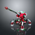 Mechanical Combat Weapon With Red And White Spider Legs And Cannon Barrel