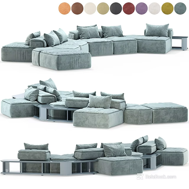Modern Gray Sectional Sofa With Modular Design Plush Cushions And Multiple Seats 3d model 