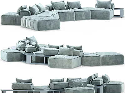 Modern Gray Sectional Sofa With Modular Design Plush Cushions And Multiple Seats 3d model