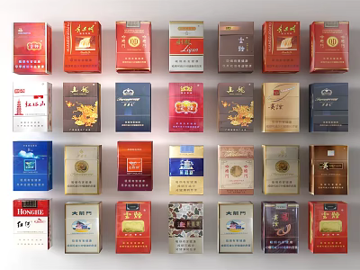 Various Colored Cigarette Packs As Daily Living Supplies With Different Designs 3d model