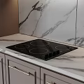 Modern Kitchen Interior With Gray Cabinets Marble Countertop Oven And Wine Cooler