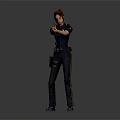 Full Length Portrait Of Woman In Police Uniform Holding Gun In Shooting Stance