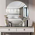 Elegant Modern Dressing Table Interior With Round Mirror Marble Top Drawers And Stool 3d model