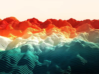 Colorful Wavy Mountain Landscape with Red Orange Blue Gradient Tones and Layers 3d model