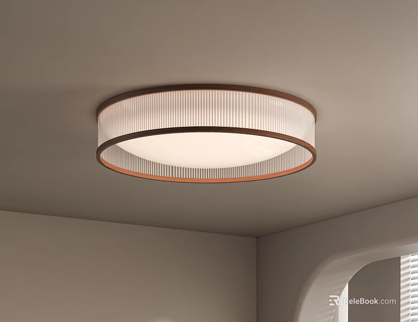Modern Minimalist Round Ceiling Light With White Lampshade And Brown Frame For Room Ceiling Decoration 3d model 