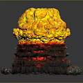 Cartoon Style Explosion Scene With Bright Yellow Orange Cloud And Layered Gray Red Base