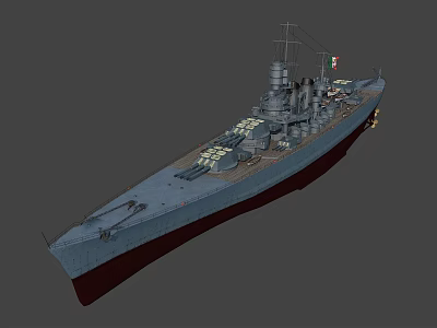 3D Rendered Battleship With Turrets Deck Facilities Gray Hull And Red Bottom 3d model