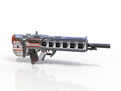 Futuristic Advanced Gun With Metallic Silver Red Tactical Design And Structure 3d model