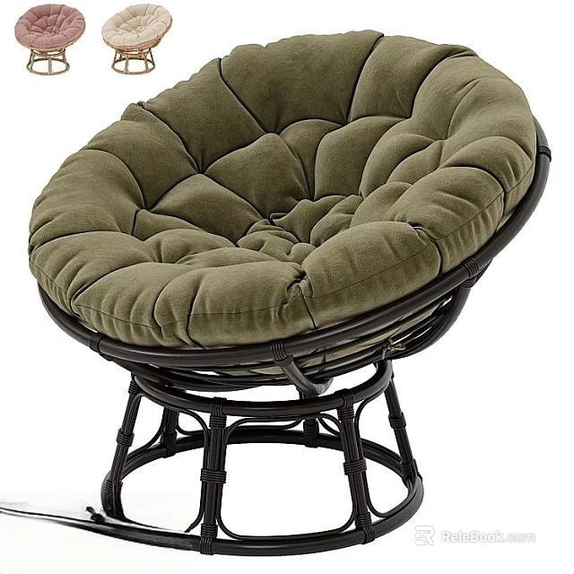 Olive Green Accent Chair With Rattan Frame And Padded Comfortable Cushion 3d model 